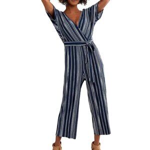 Daytrip Ribbed Surplice Jumpsuit – Navy/White Stripe Medium